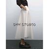 MD Spring and Summer Women's Clothing French Style All-Matching Cotton Blend Elegant Commute Style Wide Hem Midi Skirt 5286584