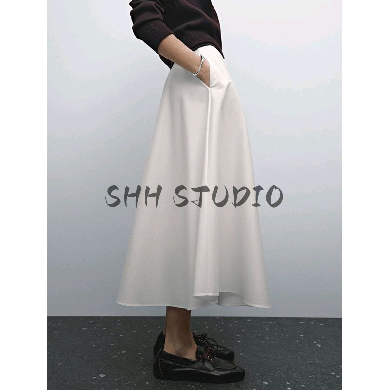 MD Spring and Summer Women's Clothing French Style All-Matching Cotton Blend Elegant Commute Style Wide Hem Midi Skirt 5286584