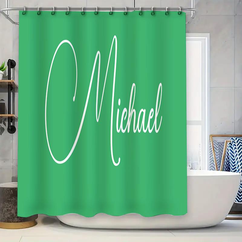 

Green Name Shower Curtain With Beautiful Cursive Font Perfect For Bathroom Decor W60H190(CM)-1 Pcs