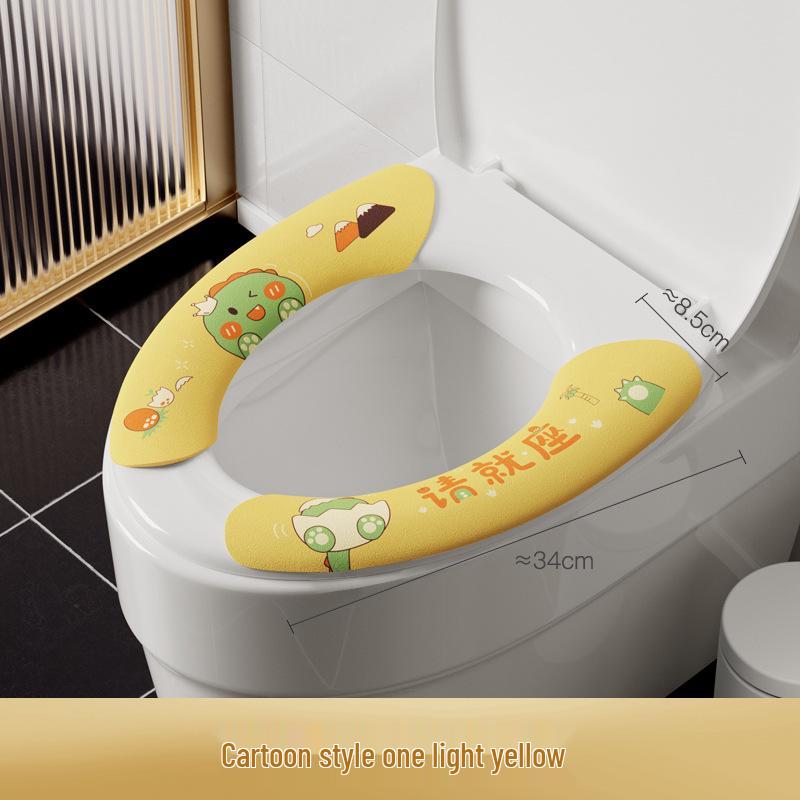 Washable Cartoon Toilet Seat Sticker with Electrostatic Adsorption - Warm, Universal, and Self-Adhesive for All Seasons