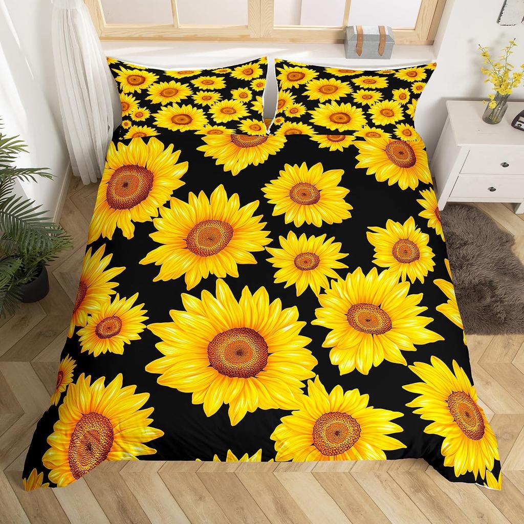 Sunflower Duvet Cover Twin Queen Yellow Flowers Bedding Set Botanical Floral Quilt Cover Garden Bloom Bedding with 2 Pillowcase