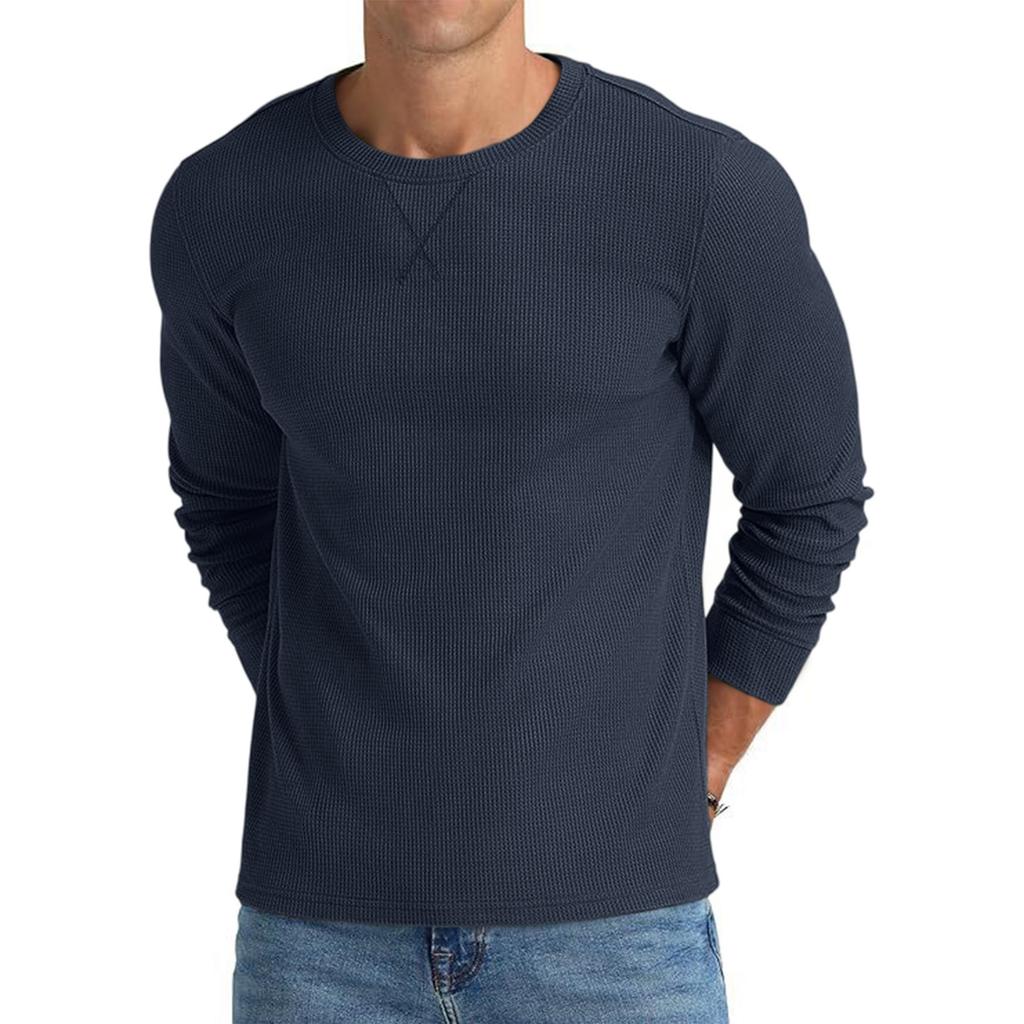 Men's Knit Crewneck Long Sleeve Color Top for Spring and Fall