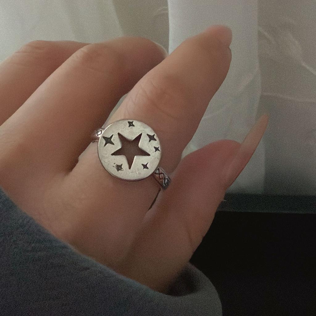 Bagues en Argent Sterling 925 pour Femmes Couple Minimaliste Fait Main Simple Rond Forme Étoile Bijoux Fins Cadeau Prévenir l'Allergie