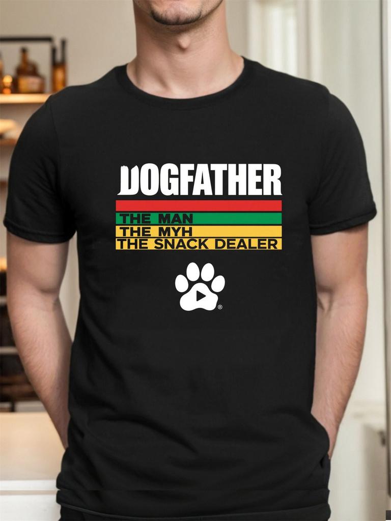 Mens Dog Dad Pattern Tshirt Men Mythology Snack Seller and Claw Print Design Casual Round Neck Tshirt with Rasta Style Colors
