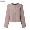 ZANZEA Women Casual Round Neck Long Sleeve Cardigan Blouse