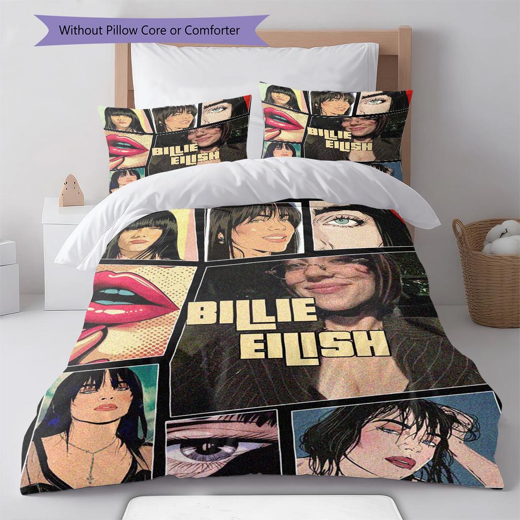 Billie Eilish Pattern Bedding,Quilt Set Quilt Cover Pillowcase Home Birthday Gift (1 * Duvet Cover + 2 * Pillowcase, Without Core)