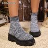Fashion Chunky Platform Knitted Ankle Booties for Women Comfortable Slip on Shoes Woman Thick Bottom Elastic Socks Boots Women Size36 43