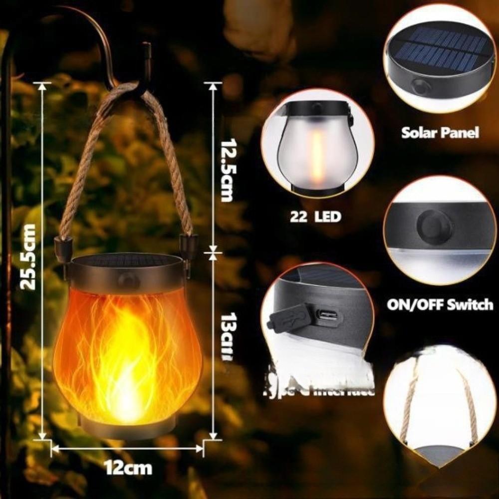 Dancing Flame Solar Lantern Rechargeable Outdoor Lights New Solar Flame Lights  Yard Decor