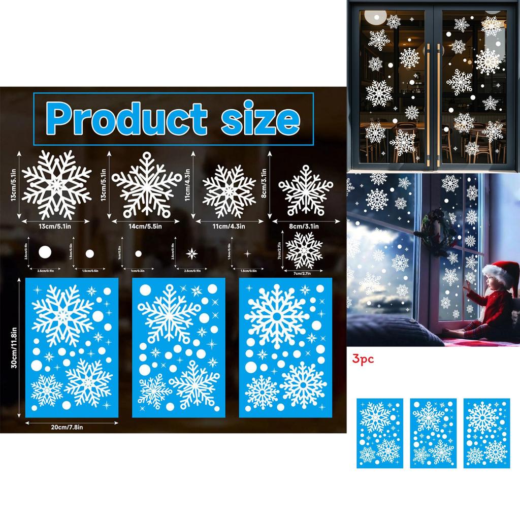 Weihnachts-Schneeflocken Statisch Haftende Fensteraufkleber PVC Für Feiertagsdekoration Set von Drei