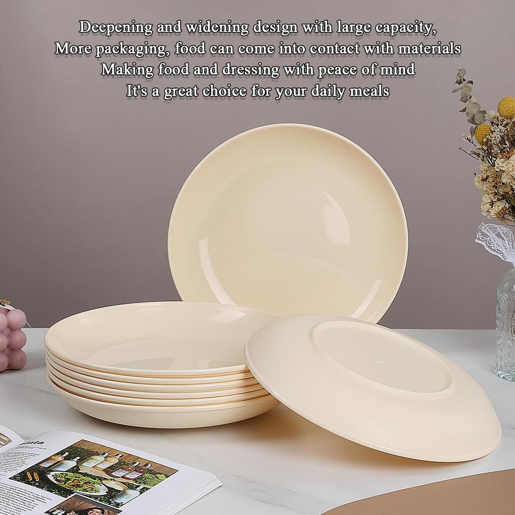 Evanda 8-Piece Plate Set, 24cm, Cheese White, Unbreakable Dishware, Made from Food-Grade Polypropylene, Heat and Cold Resistant, Microwave and