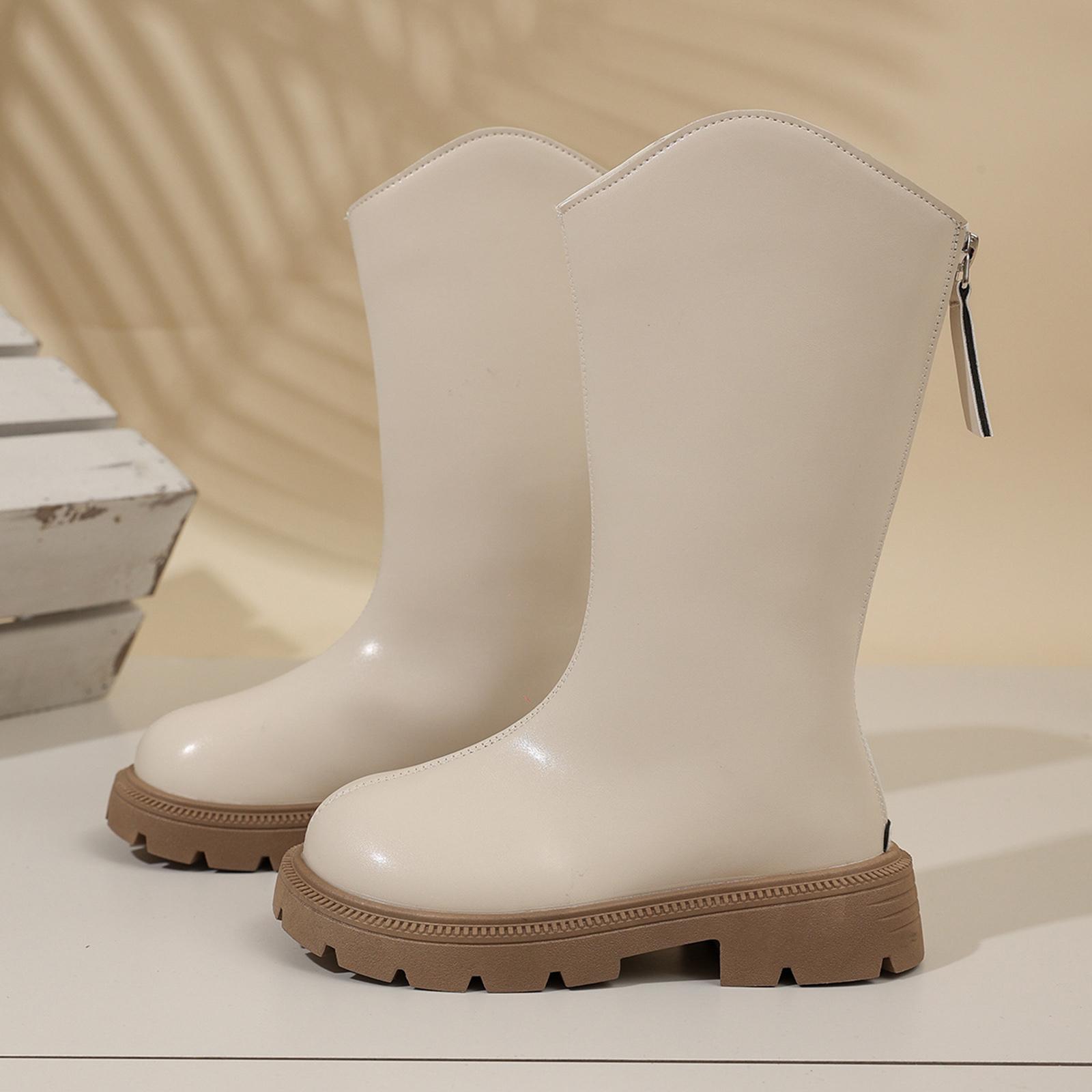 

Autumn Winter Girls Leather Boots Soft Soled Kids Fashion Princess Boots Non-Slip Outdoor Back Zipper Comfort Children Boots 3.5-4 Years білий