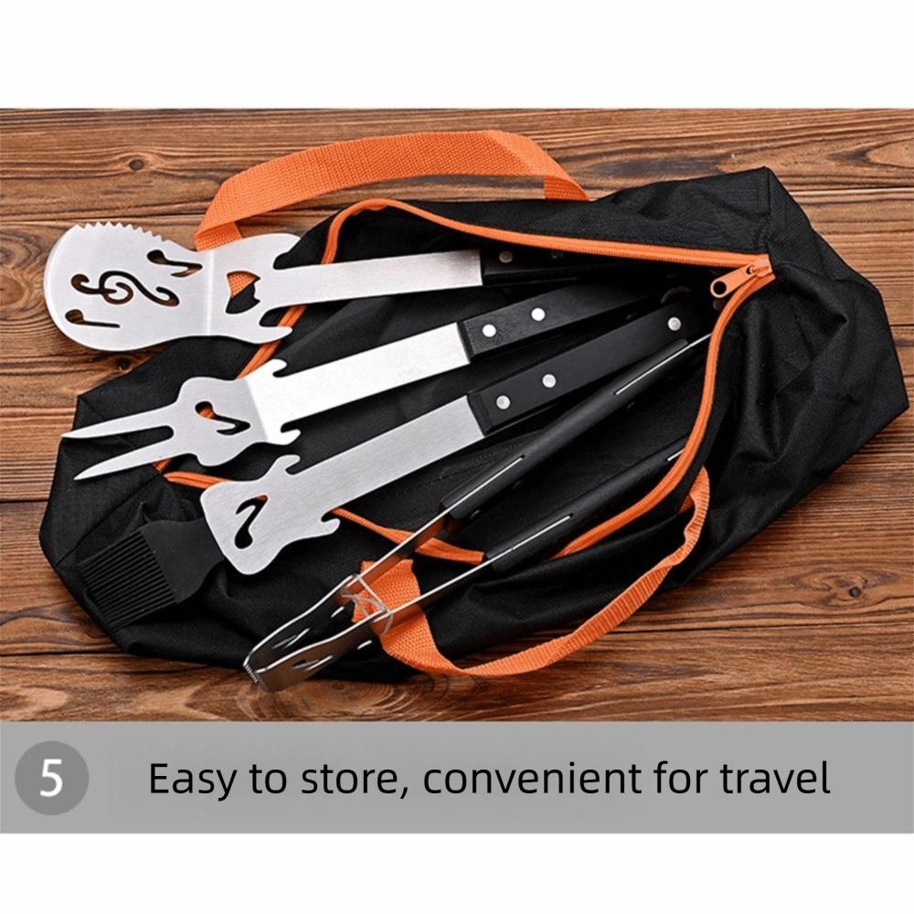 Easy Draining Grilling Tool Set Stainless Steel Barbecue Cutlery Kit Outdoor Camping