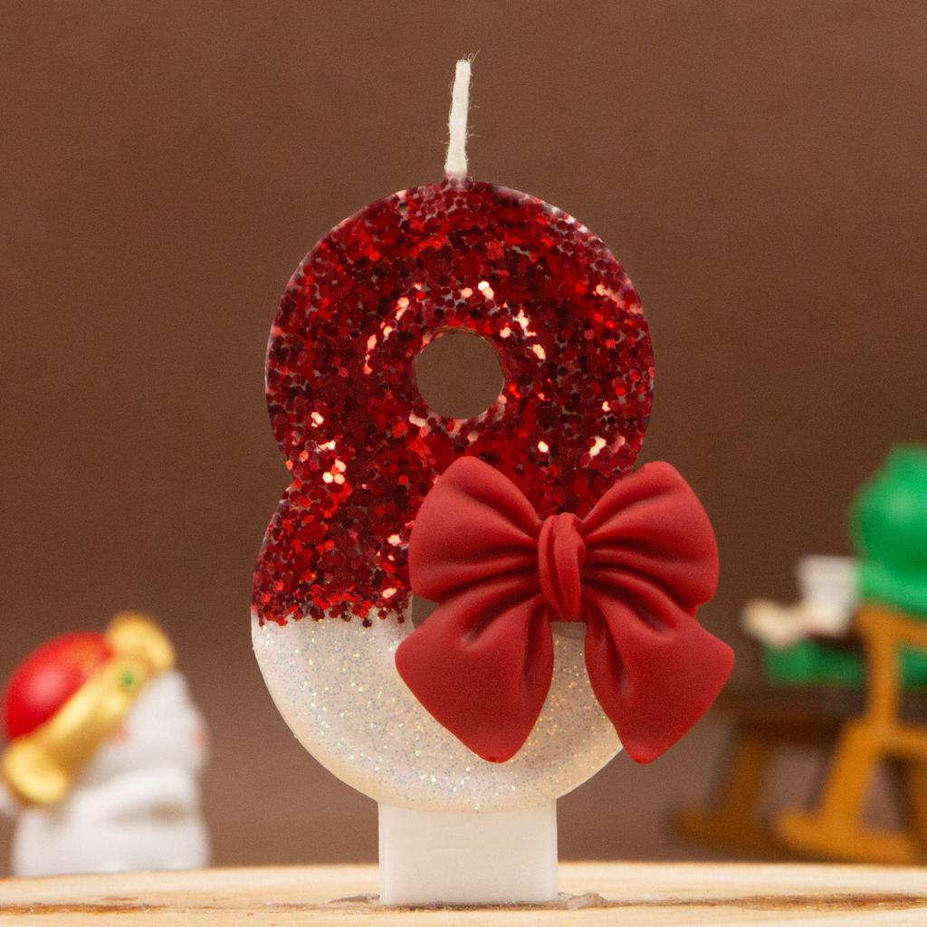 Xi Yin Birthday Number Candles 0-9, Creative Red Bow Design for Cake Decoration