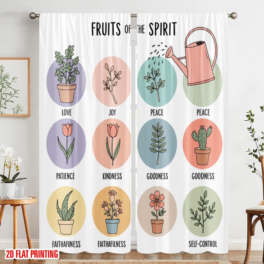 2pcs 2D Flat Printing Window Treatment Curtains Fruits Spirit Love Joy Peace Fabric Without Electricity Birthday Party Perfect