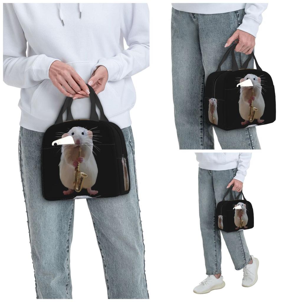 Rat Playing The Saxophone Insulated Lunch Bag for Kids School Cooler Thermal Food Box Tote Portable Lunch Boxes Container