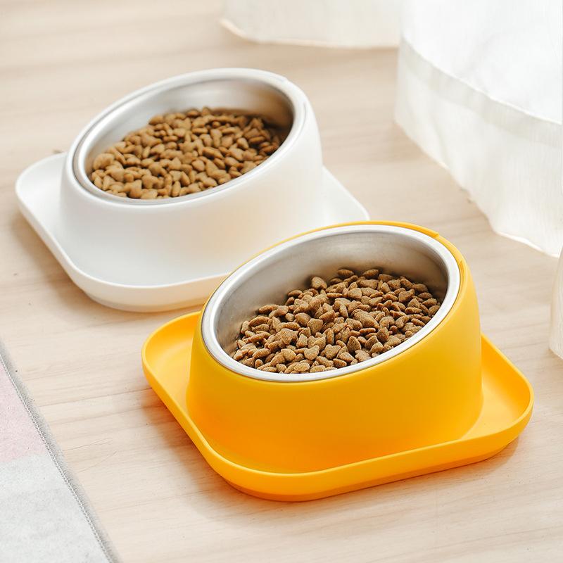 Pet Bowl Oblique Bowl Dog Food Basin Anti-knock Dog Bowl Protection Cervical Spine Stainless Steel Cat Food Basin Pet Feeder