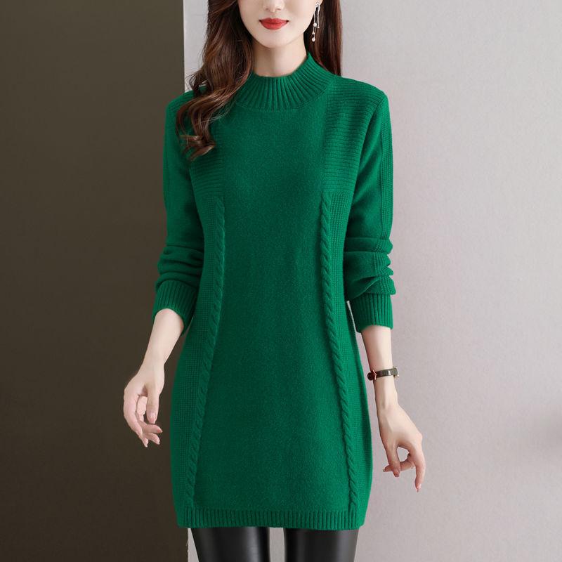 Half Turtleneck Knitted Sweater Women's Casual Long-sleeved Mid-length Sweater Solid Color Autumn and Winter Pullover