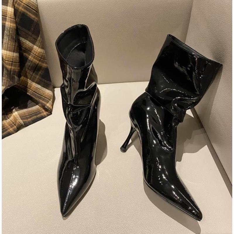 Fashion Street Style Thin High Heels Ankle Boots Women Patent Leather Autumn Winter Zipper Shoes Sexy Banquet Prom Pumps