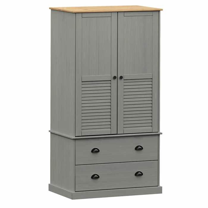 VidaXL Wardrobe VIGO Grey 90x55x170 Cm Solid Pine Wood, Storage Cabinet, Wardrobe Organiser, Cabinet, 353165