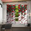 Red Rose Printed Curtains Pole Bag Design Privacy Protection Suitable Decorating Various Scenes Set Of 2 Made Polyester