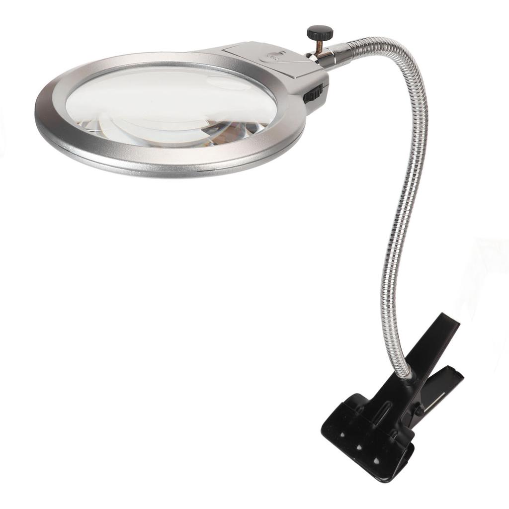Lupa de Fixação 2X e 6X Lente Dupla Mangueira Flexível 2 LEDs Lupa de Clip com Luz