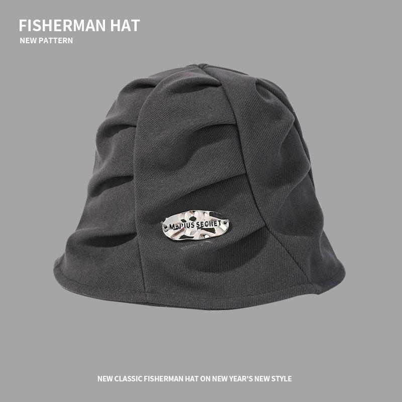 

Плиссированная металлическая стандартная панама весна и осень простая модная универсальная темпераментная шляпа-ведро большая голова показывает лицо маленькая панама L（56-60CM）