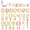 Boucles d'oreilles de luxe en argent 925 avec aiguille, Zircon rose, Pendentifs cœur et étoile pour femmes, Bijoux fins de fête, Cadeaux