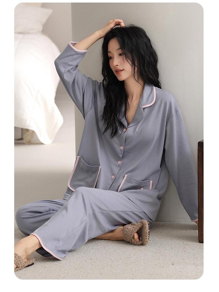 Damen Pyjama langärmlig aus reiner Baumwolle mit Brustpolstern - Vielseitig für Frühling, Herbst, Winter Homewear oder Oberbekleidungsset 2025.