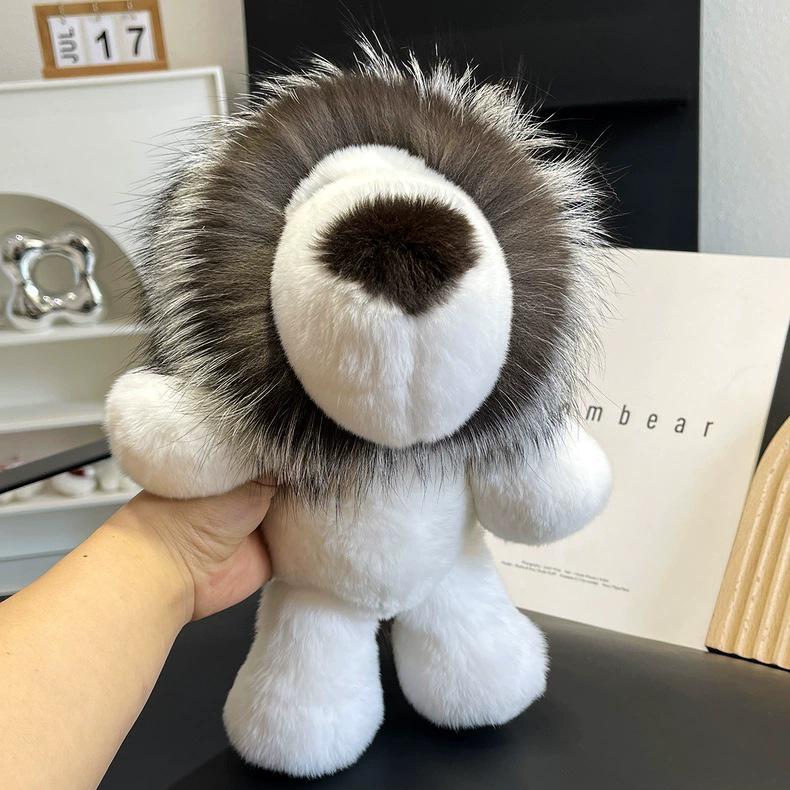 Genuine Rex Rabbit Fur Lion Plush Doll - Cute Children's Toy and Hanging Ornament