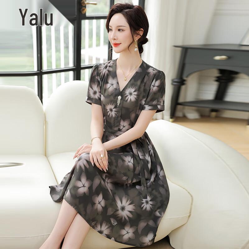 Yalu Women s V-Neck Floral Print A-Line Summer Dress 3XL