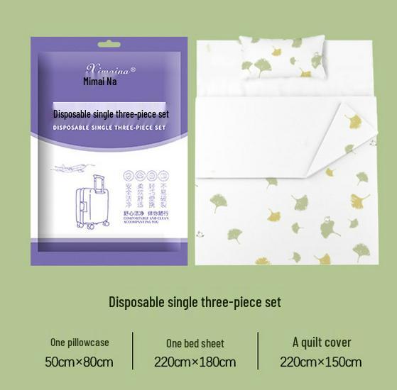 Purple Disposable 4-Piece Non-Woven Bedding Set: Bed Sheet & Duvet Cover for Hotel or Travel. Ideal for Comfortable, Naked Sleeping.
