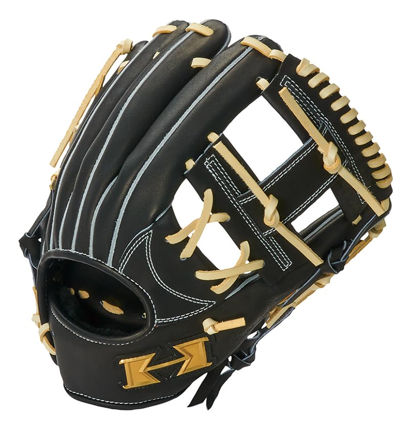 HI-GOLD Shinkyoku KKG-2506 Hardball Glove, Black, Right-Handed, for Shortstops and Second Basemen, High School Baseball