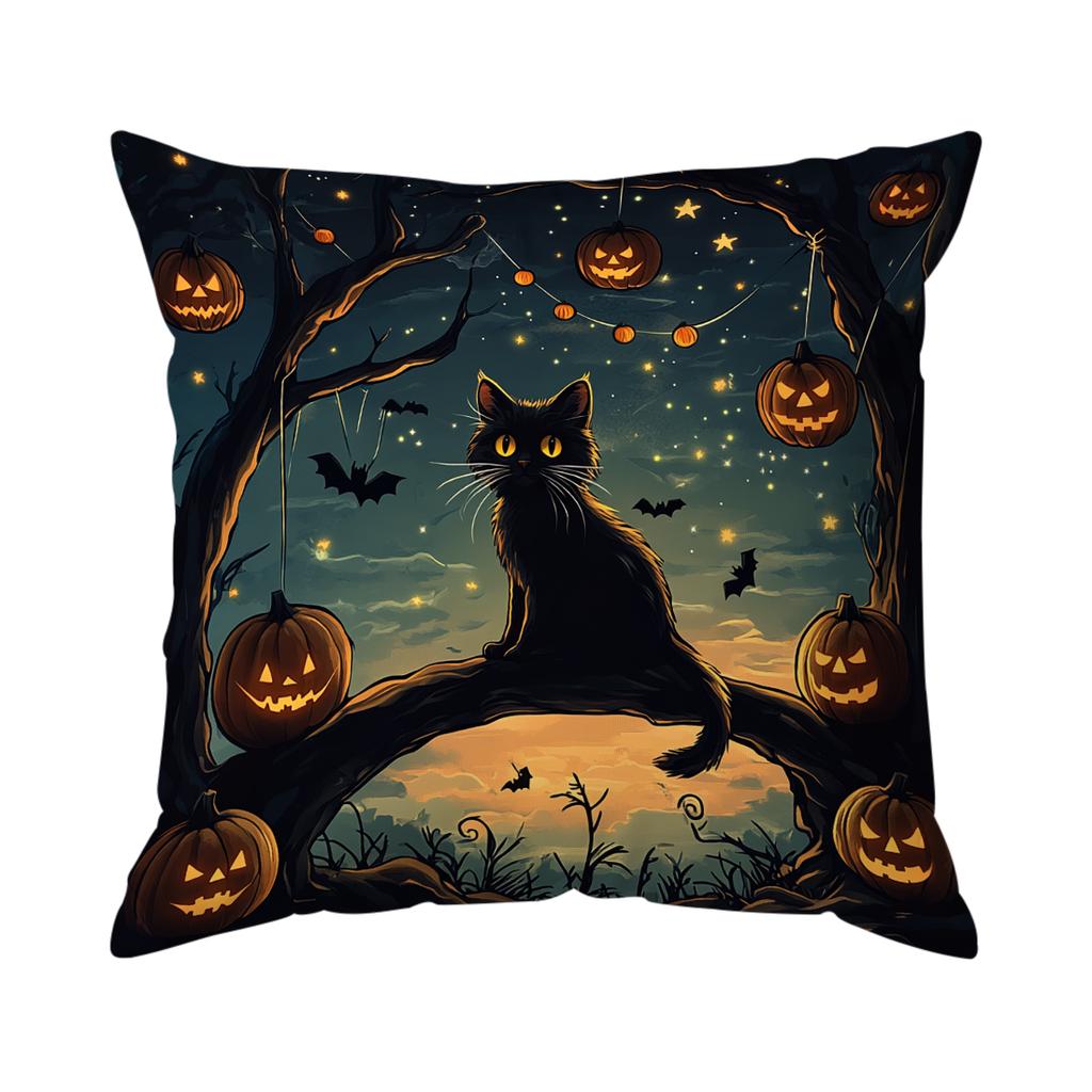 Halloween Black Cat Cushion Pillowcase Printed Polyester Throw Pillowcover Decorative Sofa Cushion Pillowslip Home Decor