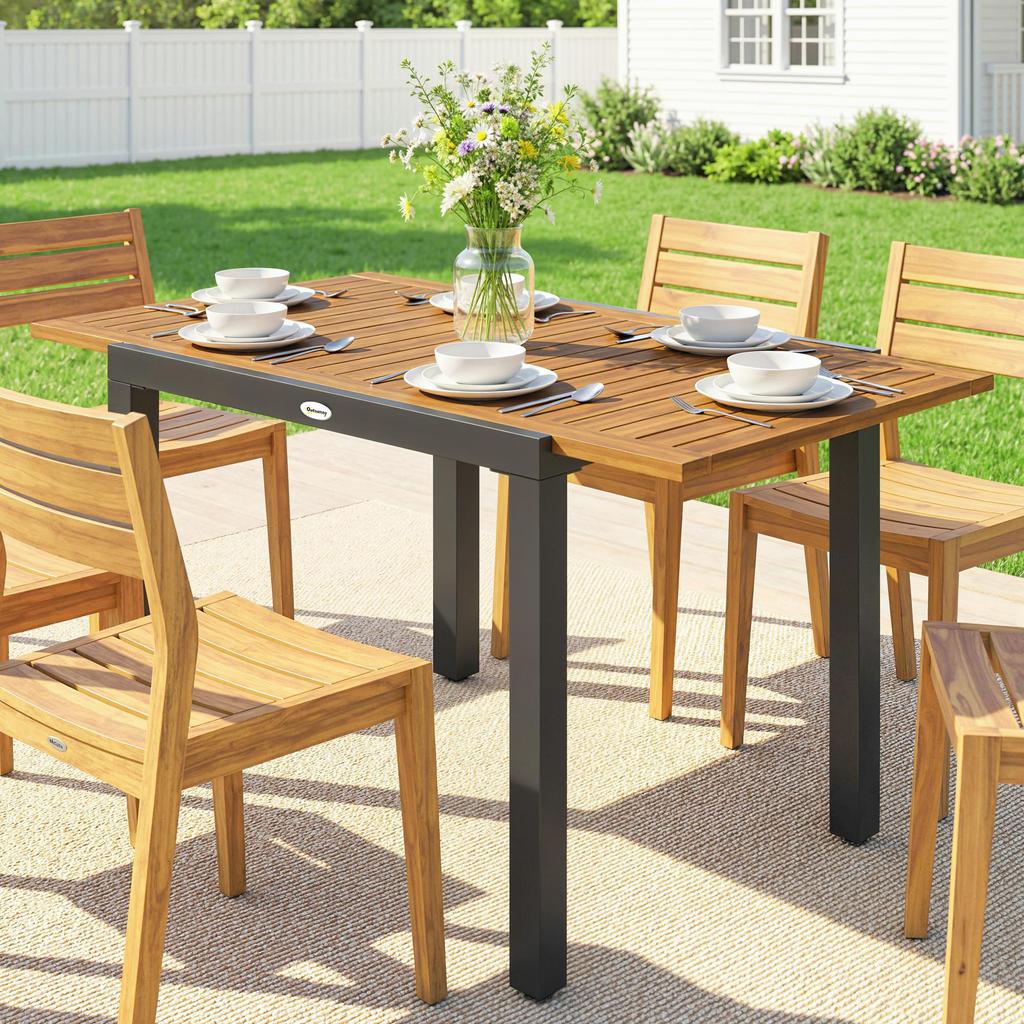 Patio Dining Table Expandable Outdoor Dining Table Acacia Wood Top 80-120 Cm Natural and Black