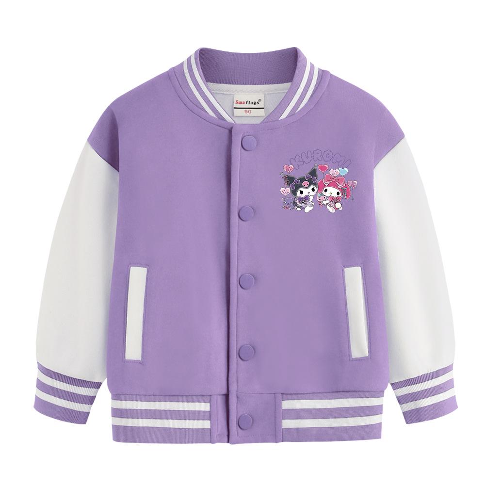Kuromi Children's Baseball Jacket - Autumn/Winter Fashion, Girls' Plus Velvet Top, Medium & Large Sizes.