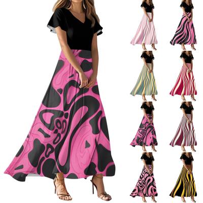 Robe d'été décontractée pour femme, mode, rayée imprimée, col en V, manches courtes