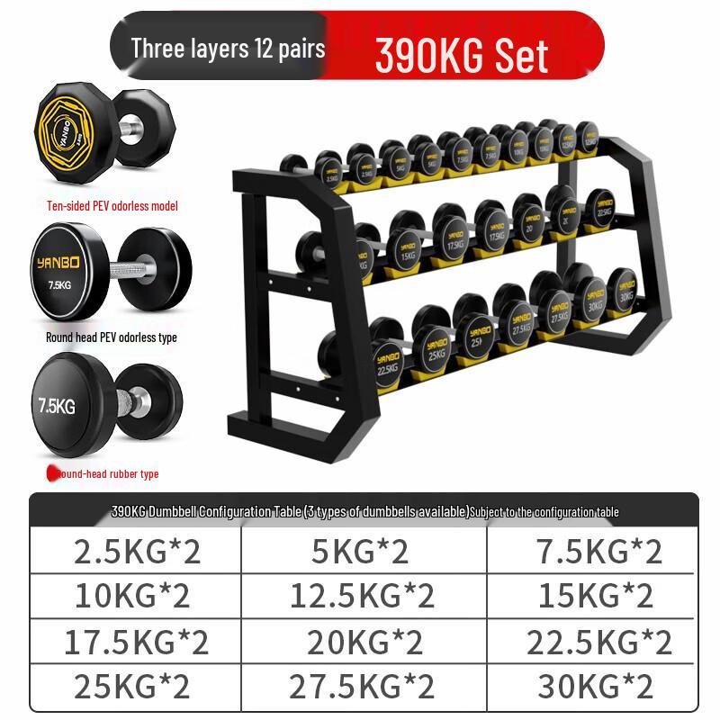 YANBO Rubber-Coated Fixed Weight Dumbbell Set