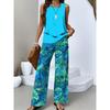Women's Loose Fit Two Piece Outfit Sleeveless Tank Top High Waist Wide Leg Pants Set With 3D Abstract Print For Casual Summer Daily Wear