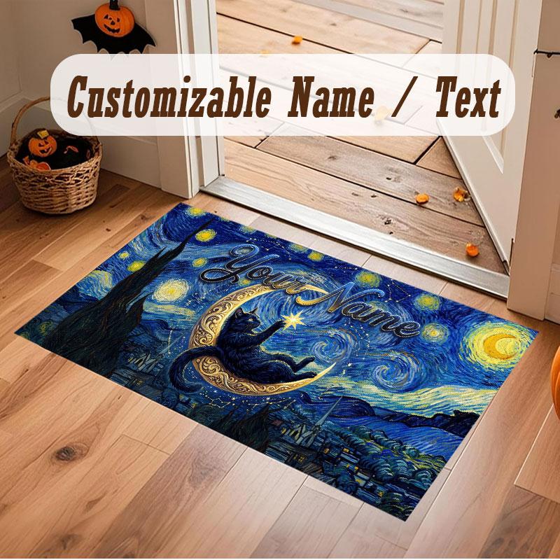 Tapete de Chão de Veludo Cristal Tema Gato Nome Personalizado Texto Tapete Quente Decoração de Casa
