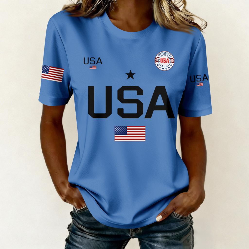 Women's Casual Printed T-Shirt Round Neck Pullover Short Sleeve Top