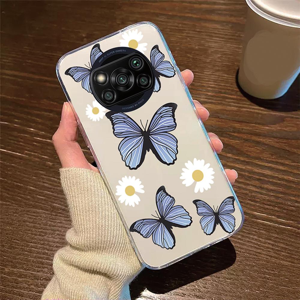 Daisy Flower Love Heart Phone Case For Xiaomi Poco X3 X4 M4 X5 X6 Pro Artistic Marble Couple Clear Transparent Shockproof Cover