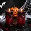 Flameless Simulation Flame Halloween LED Candle, Spooky Face Tree Stump Pillar Haunted House Scene Prop Wax Drip Flickering Fake Candle for