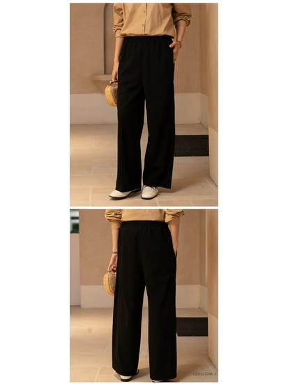 YUN Women's Black High-End Straight-Leg Pants - Petite, Drape, Casual & Comfortable for Autumn/Winter.