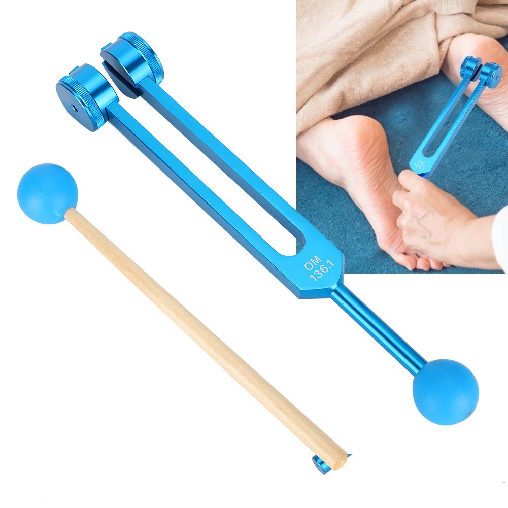 

136.1HZ Aluminum Alloy Tuning Fork Wood Hammer Ball Sound Healing Therapy Tool Set