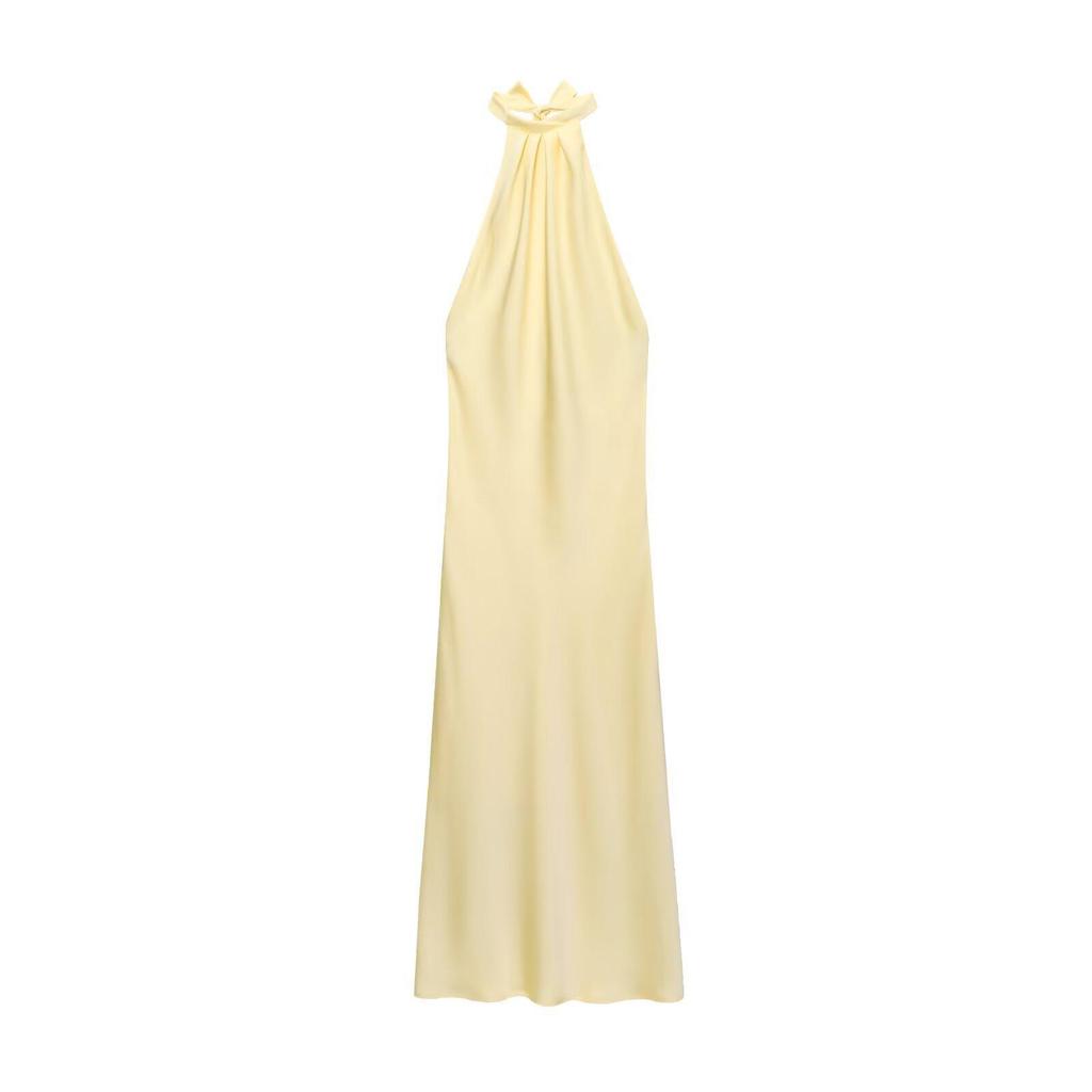 Vestido de Satén de Seda Europeo y Americano para Mujer, Delgado, sin Espalda