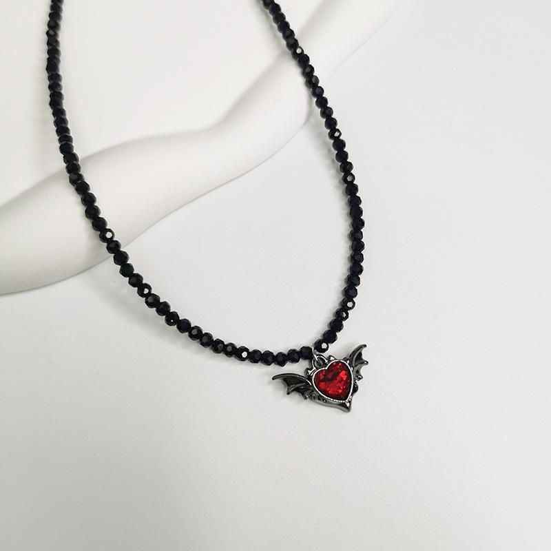 Black Crystal Butterfly Heart Choker Necklace with Star & Moon