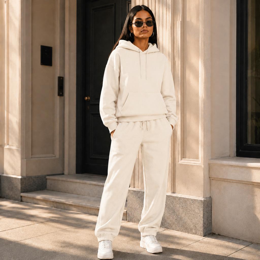 Couple Matching Hooded Tracksuit Set for Spring and, Color Thick Pullover Athletic Sweatsuit for Men and Women
