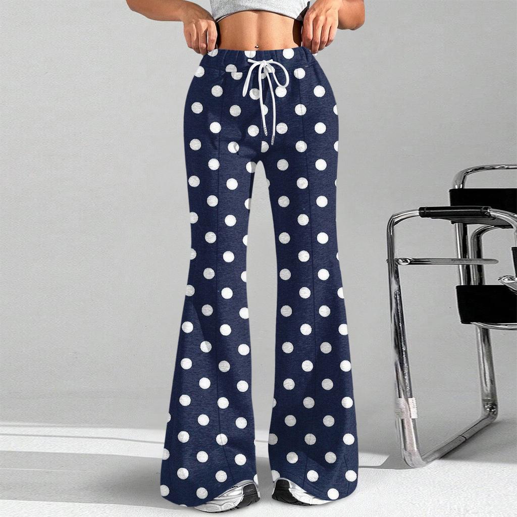 Women's Fashion Loose Drawstring Waist Polka Dot Printed Casual Sports Pants Casual Flared Pants