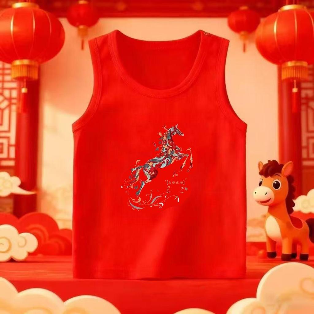 Kids' Red Cotton Vest, Winter Inner Wear for Boys & Girls, Year of the Rat Sleeveless New Year Outfit