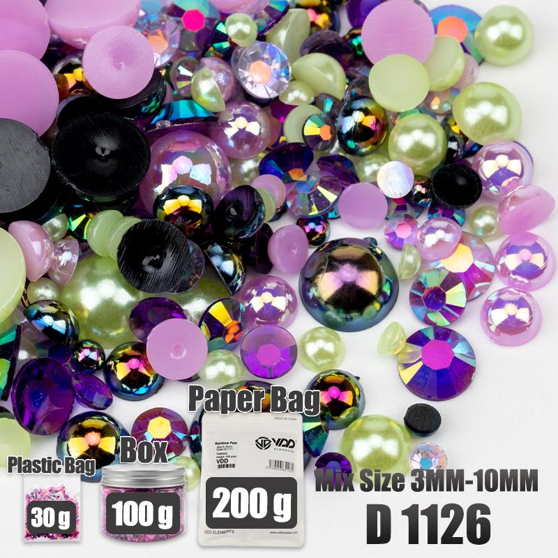 VDD 30/60/100/200g Mix Size ABS Half Round Pearls Flatback Beads Color Resin Rhinestone Crafts Nail Art DIY Decoration
